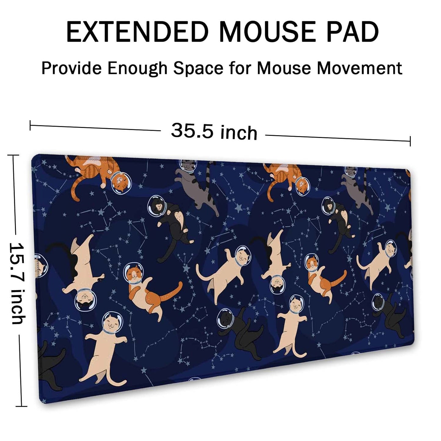 SSOIU Cute Cats & Constellations Desk Mat - Extra Large, XXL Gaming Mouse Pad, 35.5" x 15.7"