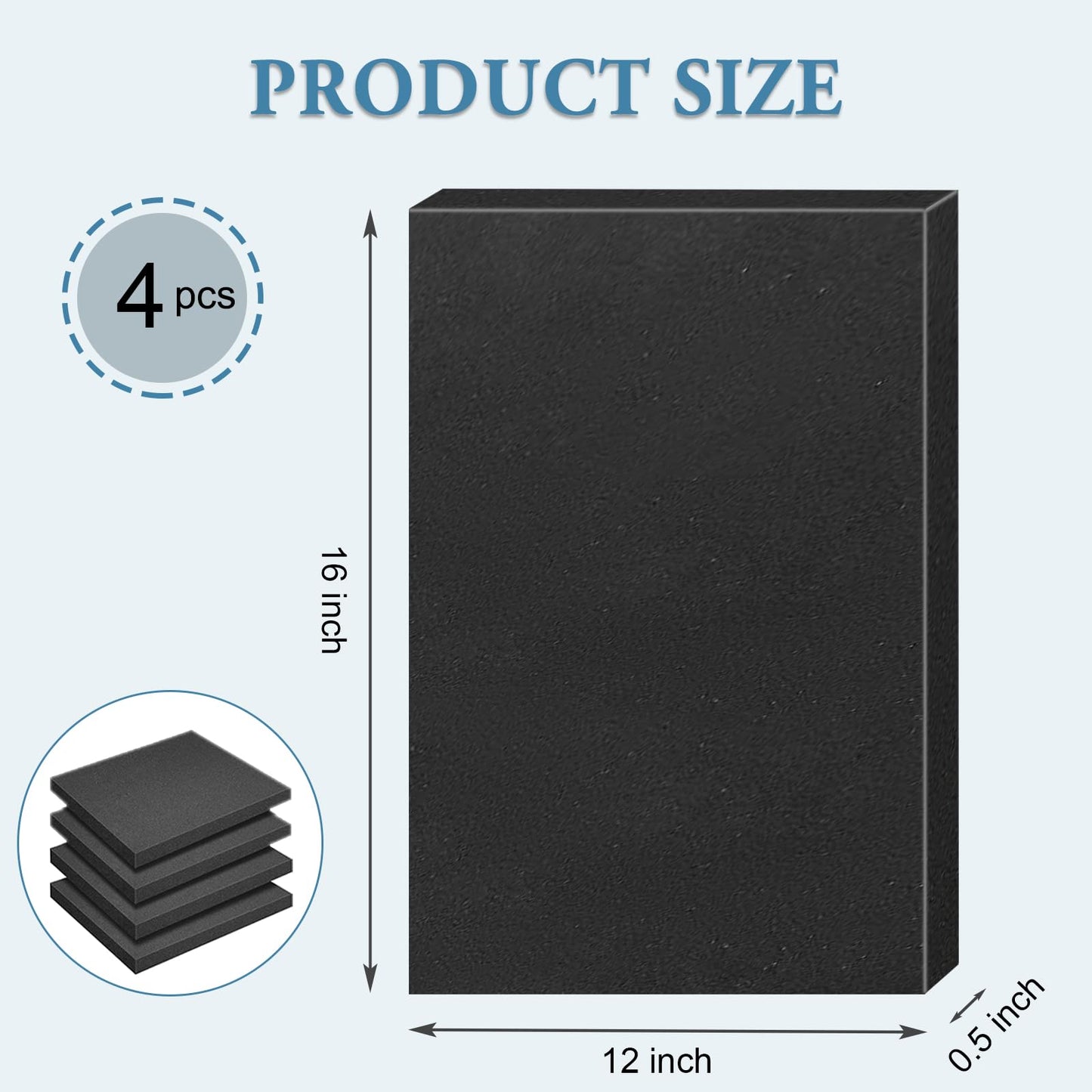 Black Polyurethane Foam Inserts for Cases, 4 Pcs 16 x 12 x 0.5 Inch, Cuttable Packing Padding for Tool Box, Camera, Crafts and Storage