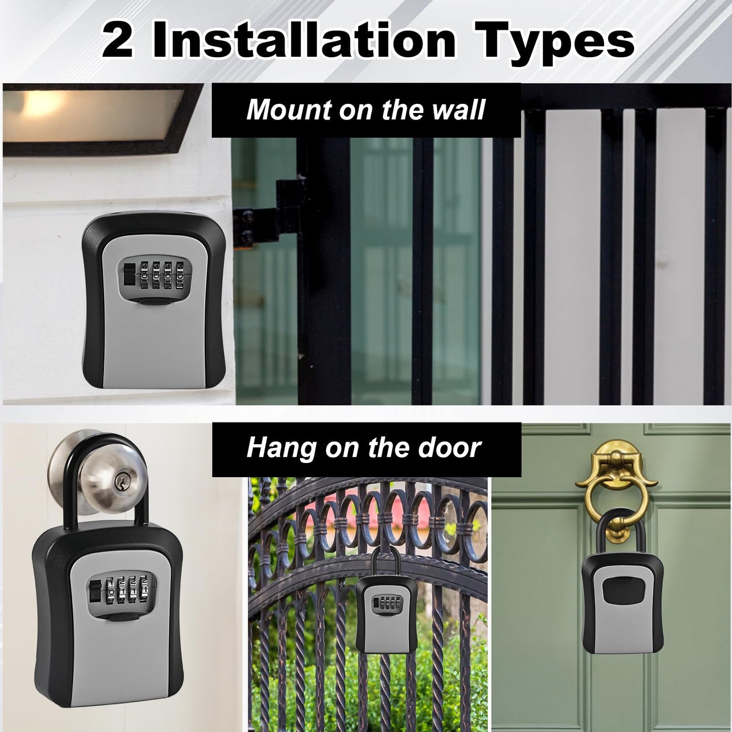 Locilot L Large Key Lock Box, 4.5”x3.7”x1.5” Waterproof Kirsite Combination Lockbox for Keys Outdoor, Portable Key Lock Box Wall Mount with Code (L Size, Gray)