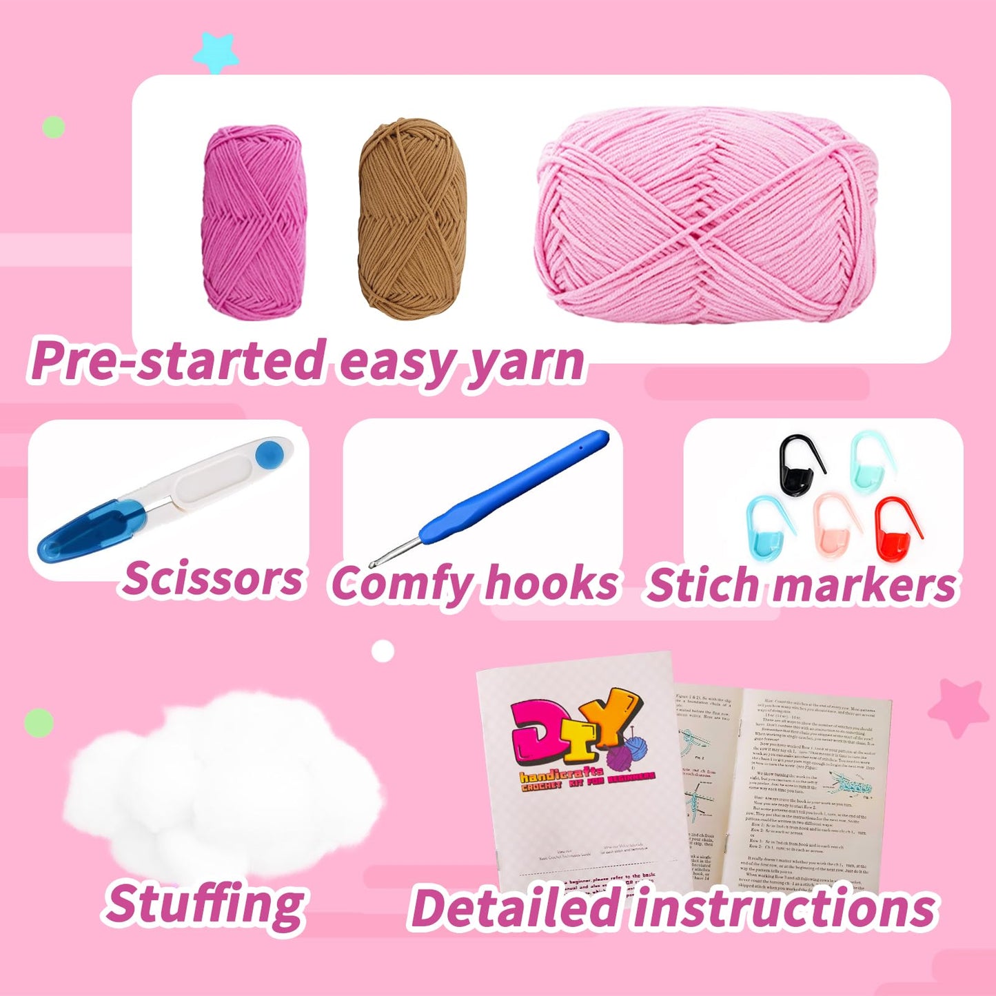 JXINLODGEG Crochet Kit for Beginners, Crochet Animal Kits for Starters with Step-by-Step PDF File Tutorials, Crocheting Kit for Adults DIY Art Craft Knitting Starter with Hooks Pig