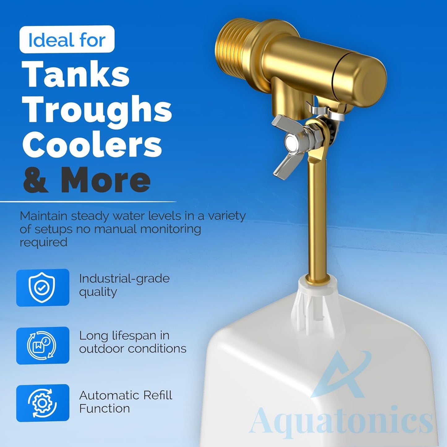 3/8" Water Float Valve – Heavy-Duty 125 PSI Water Level Controller - Easy Wingnut Adjustment Float Valve – Adjustable Flow (2.25 GPM) for In-Ground Pools & Auto-Fill Systems