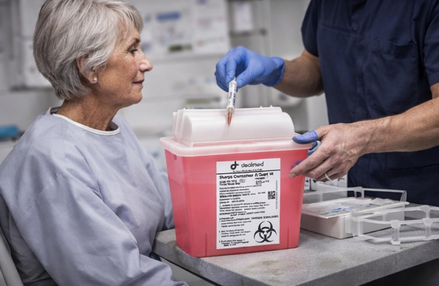Dealmed Sharps Container 5 Quart Mailbox Lid, Professional Medical Needle Disposal, Puncture Resistant Container for Healthcare Facilities, Red (Pack of 2)
