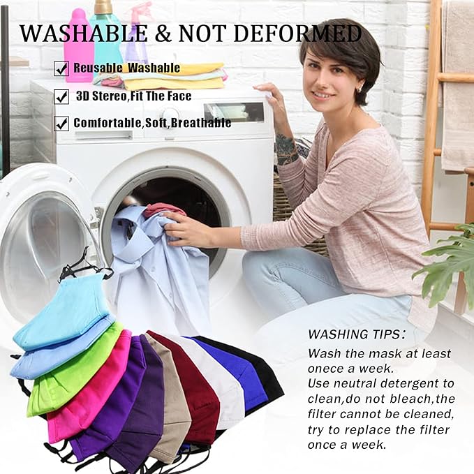 PAGE ONE Reusable Cloth Face Masks Washable Adjustable Breathable Cotton Face Mask for Women Men/6PC (black)