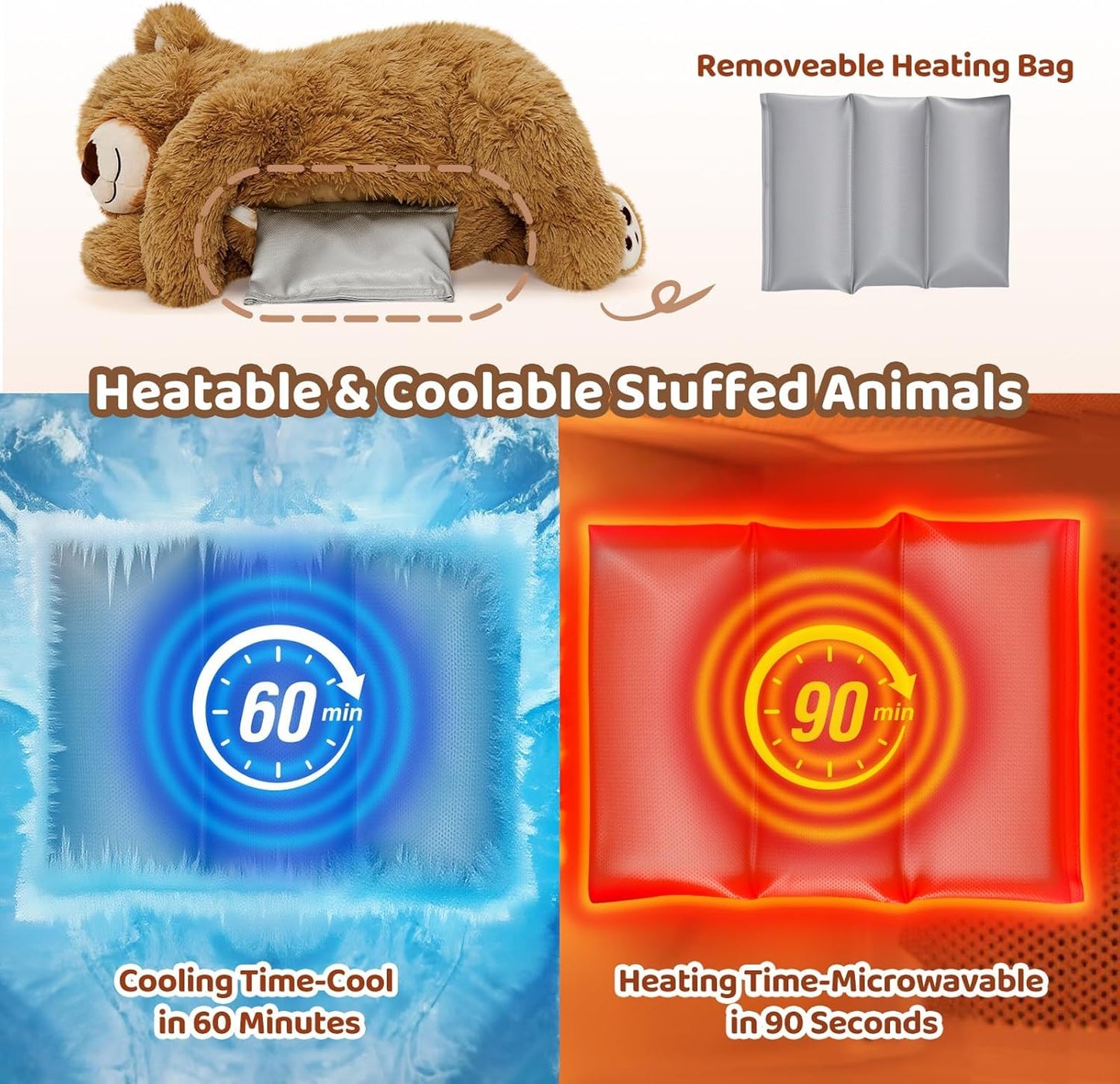 Mewaii Weighted Stuffed Animals for Adults & Kids, 2-5 lbs - 23" Heatable Coolable Bear Plush, Microwavable Adjustable Removable Inner Pad, Realistic Hug Comfort Gift (Brown)