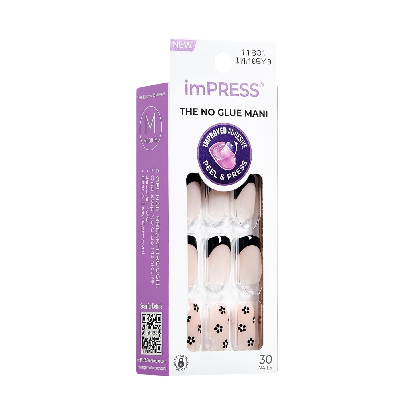 KISS Impress No Glue Mani 30 Pcs Press on Nails, Easy Apply, Hassle-Free Removal, Simple Peel & Press, Essential Tools Included, Prep Pad, Instructions Sheet, 1 Manicure Stick, 1 Mini File (So Lucky)