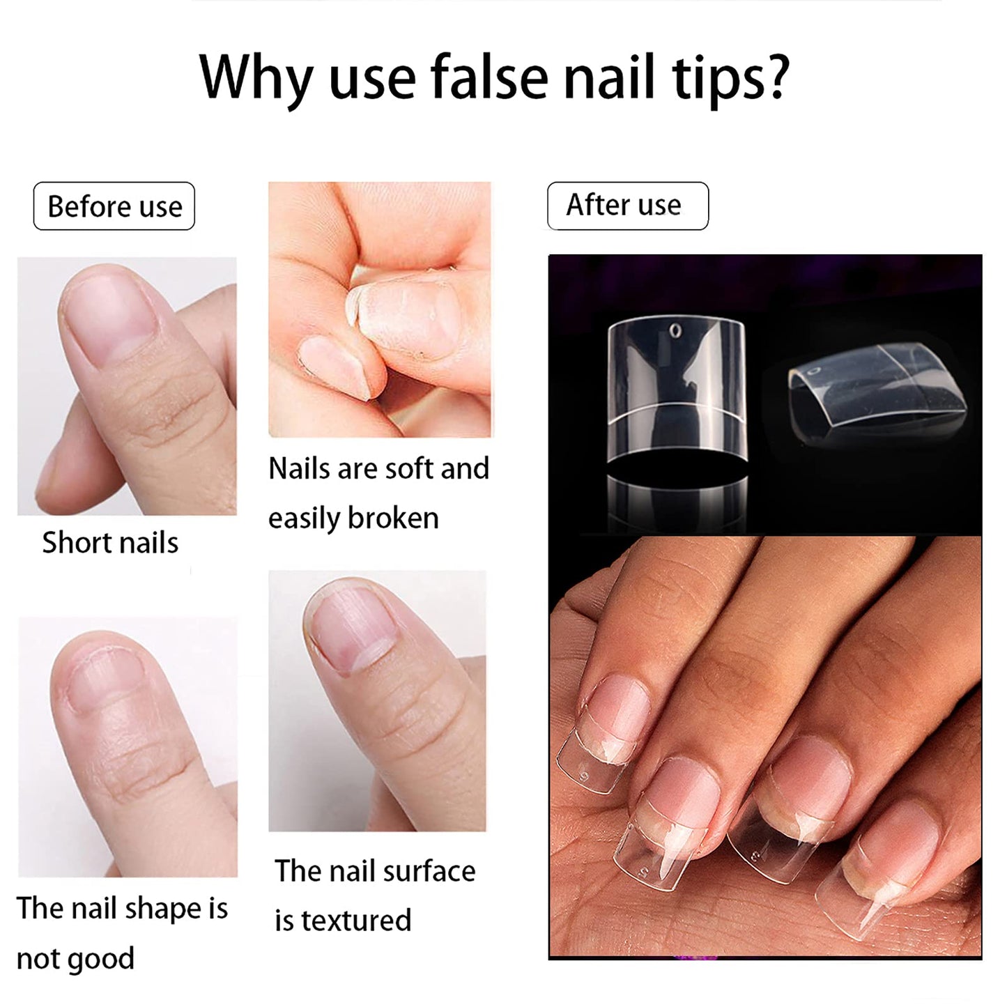 Square Nail Tips Half Cover 500Pcs Clear Acrylic Nails French Short False Nails with Box