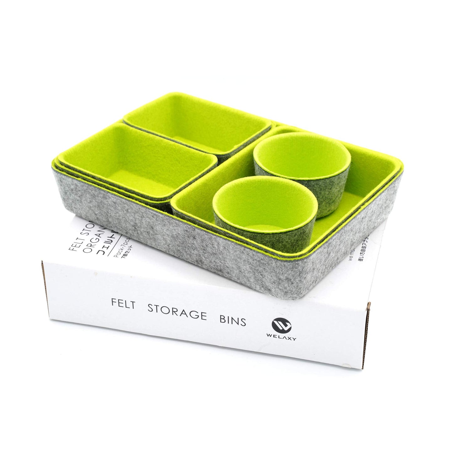 Welaxy Drawer organizer bin felt trays desk storage dividers for home office supplies Nightstand sort catchall entryway 7-piece Pack gift idea (Green)