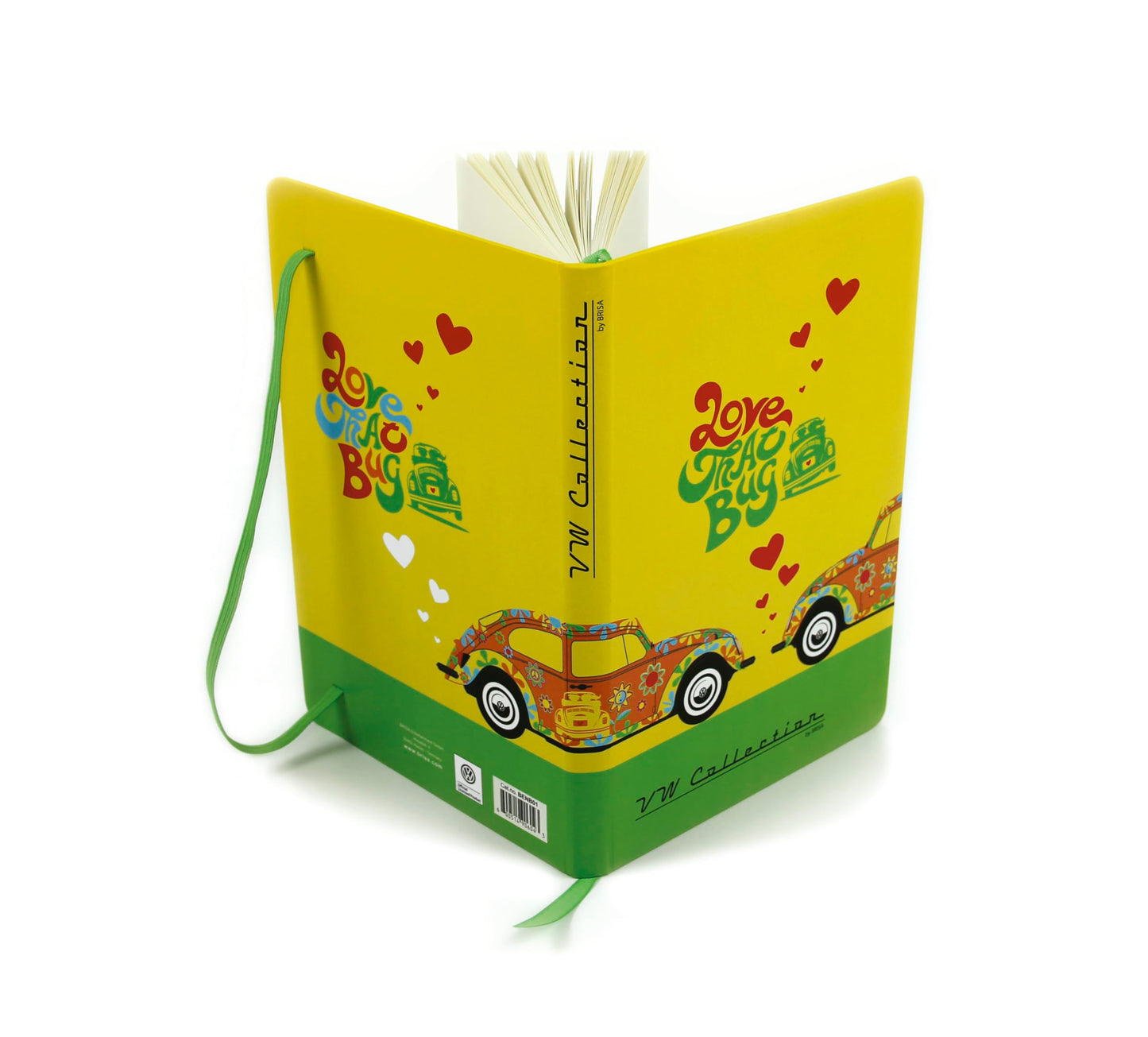 BRISA VW Collection - Volkswagen Notebook-Diary-Writing Book, Lined with Hardcover Binding in Beetle Bug Design DIN A5 (Flower Power/Yellow)