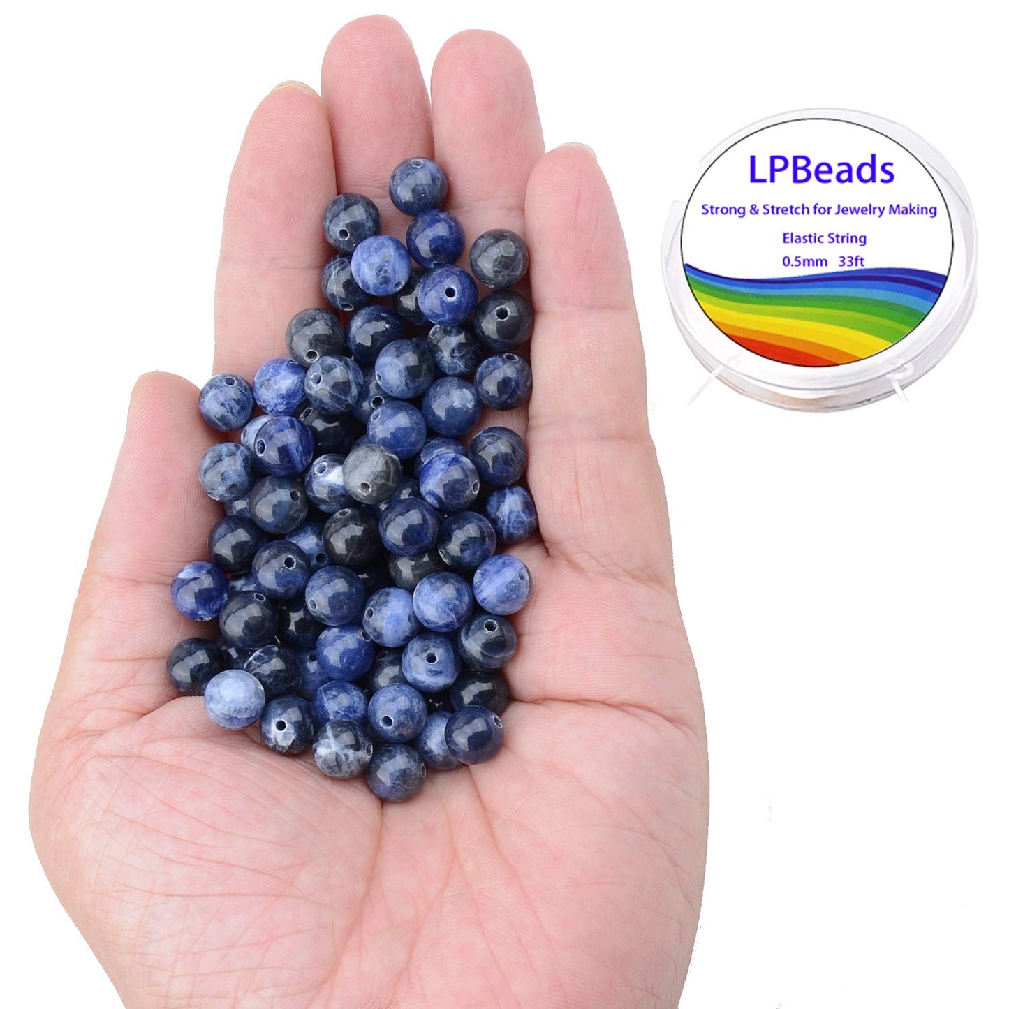 LPBeads 100PCS 8mm Natural Blue Sodalite Beads Gemstone Round Loose Beads for Jewelry Making with Crystal Stretch Cord