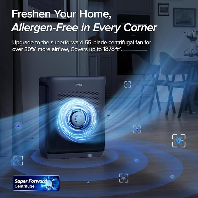 LEVOIT Air Purifiers for Home Large Room Up to 1878 Ft² with Washable Pre-Filter, AHAM VERIFIDE, Air Quality Monitor, HEPA Sleep Mode for Allergies, Pet Hair in Bedroom, Vital 200S-P, Black