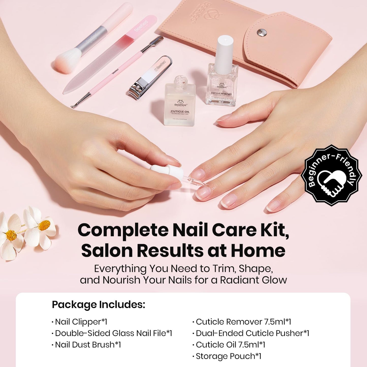 Beetles Cuticle Oil Cuticle Remover Nail Kit with Glass Nail Files Double Side Nails Prep Kit Cuticles Pusher Dual End Cuticles Remover Set Nails Clippers Dust Brush Manicure Set with Storage Pouch