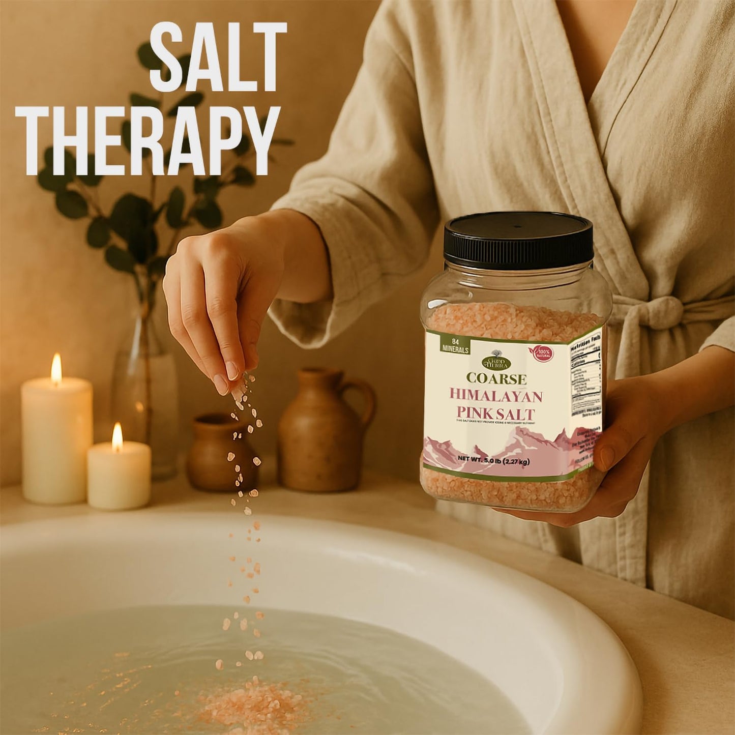 Good Tierra Himalayan Pink Salt in Jar - Coarse, 5 lb - Ideal for Bath Salt, Table Salt Grinders, and Spice Jars