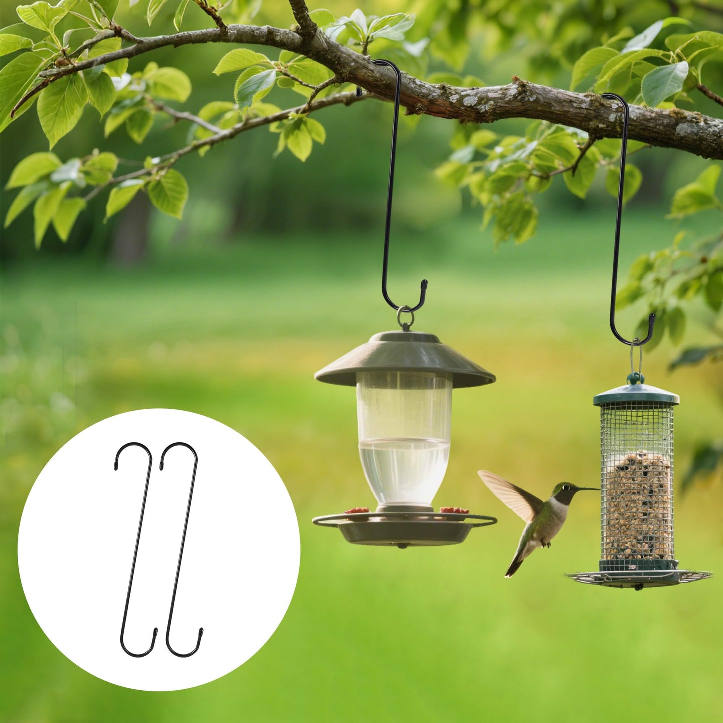 WWYICHEN 12 Inch Large S Hooks for Hanging Plants, Black Metal Heavy Duty Long Hook for Hanging Bird Feeder, Bird House, Clothes, Wind Chimes, Flower Basket, 2 Pack