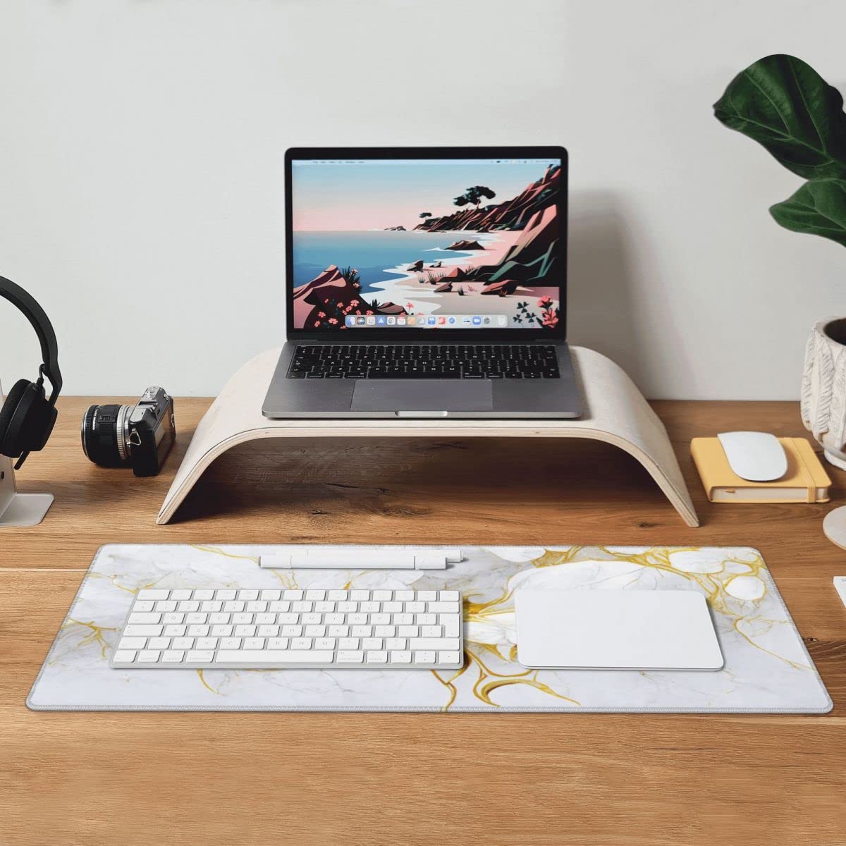CANFLASHION Desk Pad,Office Desk Mat 31.5"×11.8" Large Gaming Mouse Pad,Extended Computer Mouse Pad,Waterproof Thick Big Mouse Pads with Non-Slip Rubber Base Office Home White Gold Marble Flower