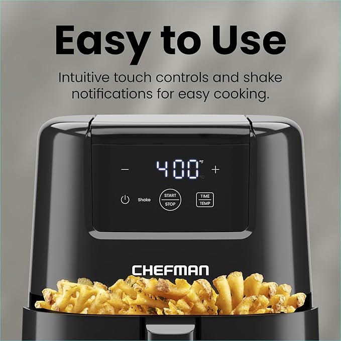 CHEFMAN 2 Qt Mini Air Fryer – Digital Space-Saving Compact Air Fryer with Nonstick and Dishwasher Safe Basket, Quick & Easy Meals in Minutes, Features Digital Timer and Shake Reminder – Black