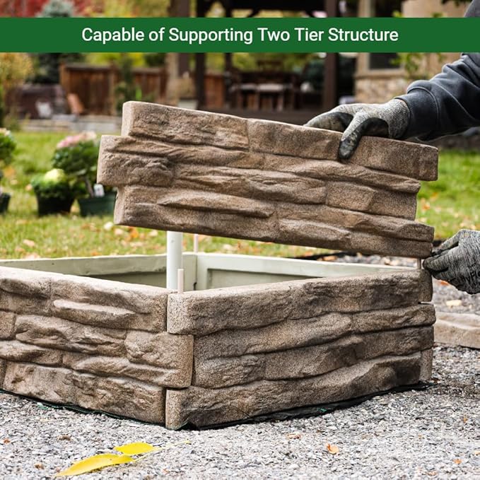 Raised Garden Bed Outdoor Tan/Brown Ledgestones Composite Polyurethane Natural Look Stone Garden Planter Box (4-Pack)