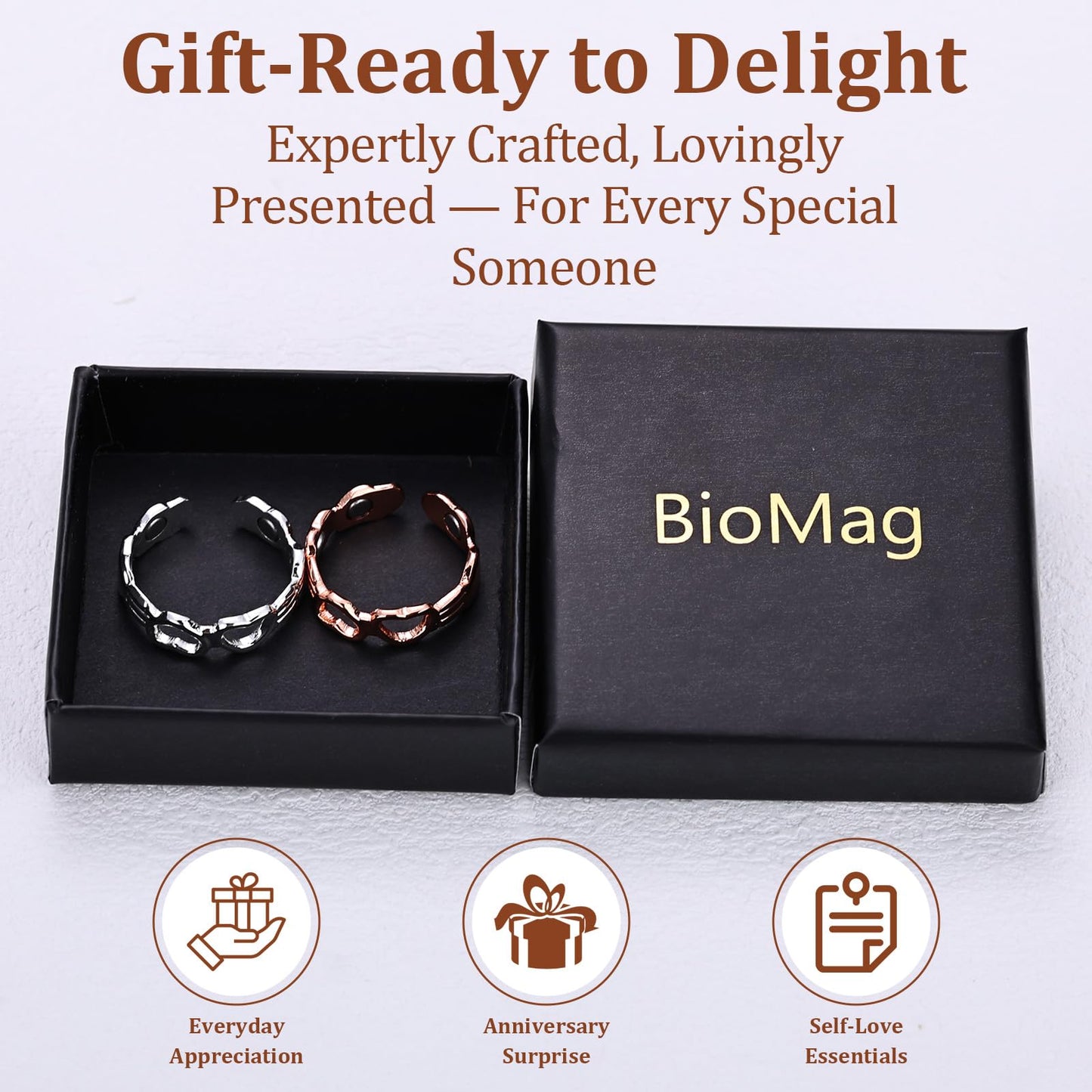 BioMag Copper Rings for Women, 99.99% Pure Copper Magnetic Lymphatic Drainage Rings Thumb Rings with Magnets, Adjustable Jewelry Gift with Box