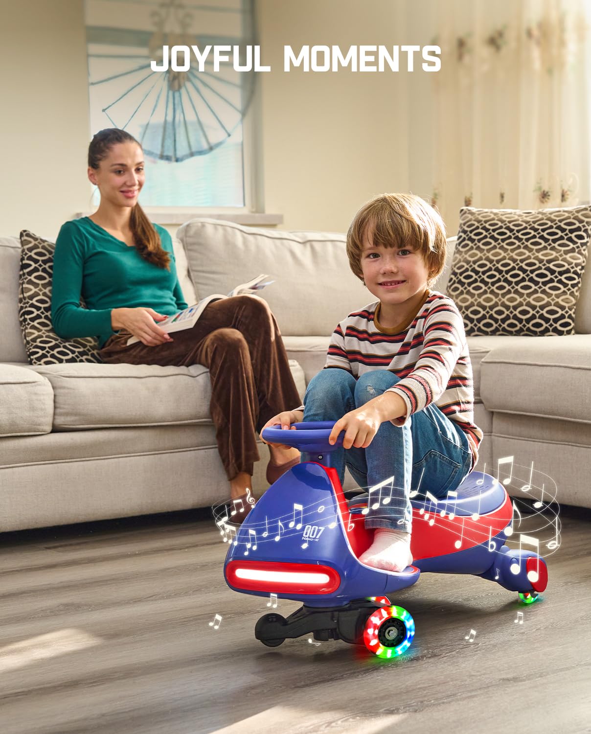 FanttikRide N7 Pro Electric Wiggle Car with Pedal, Rechargeable Battery, CyberWiggle, 2 in 1 Swing Car, 2 Speeds Max 4 Mph, Anti-Rollover, Flashing Wheels, Bluetooth, Ages 3+, 150 Lbs, Blue