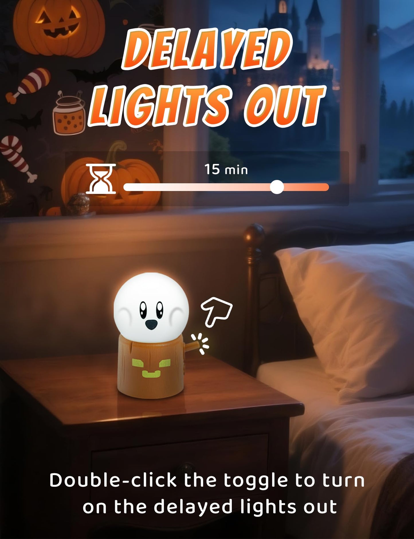 BANDIANCY Ghost Stumps Lamp, Cute Ghost LED Night Light, Halloween Party Decorations Indoor, Halloween Centerpieces Decorations for Table, Shelf, Fireplace