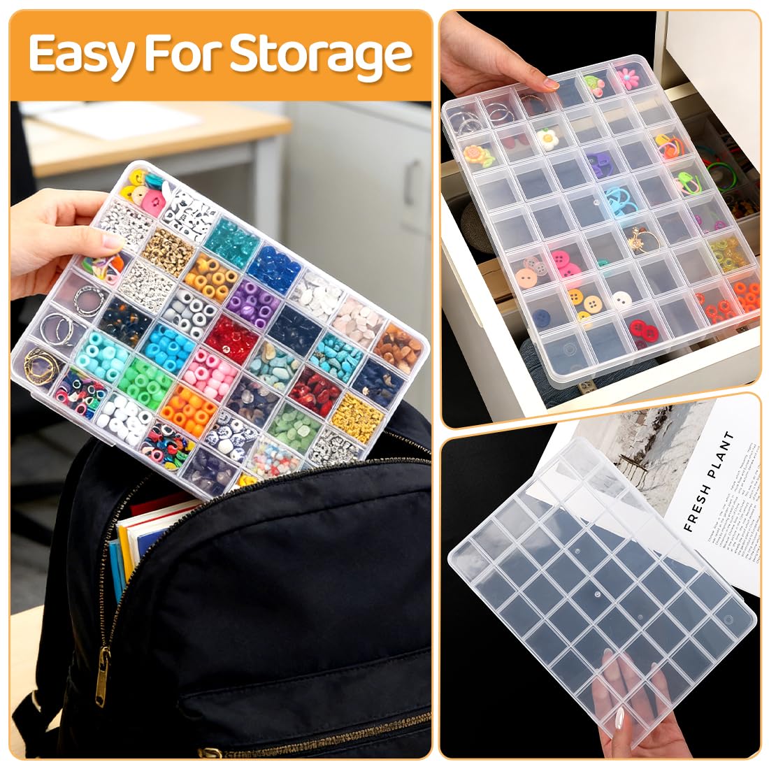 Praisebank 42 Grids Beading Storage Container Box, Perfect for Storage Beads & Small Items. (Clear / 4 Pack)