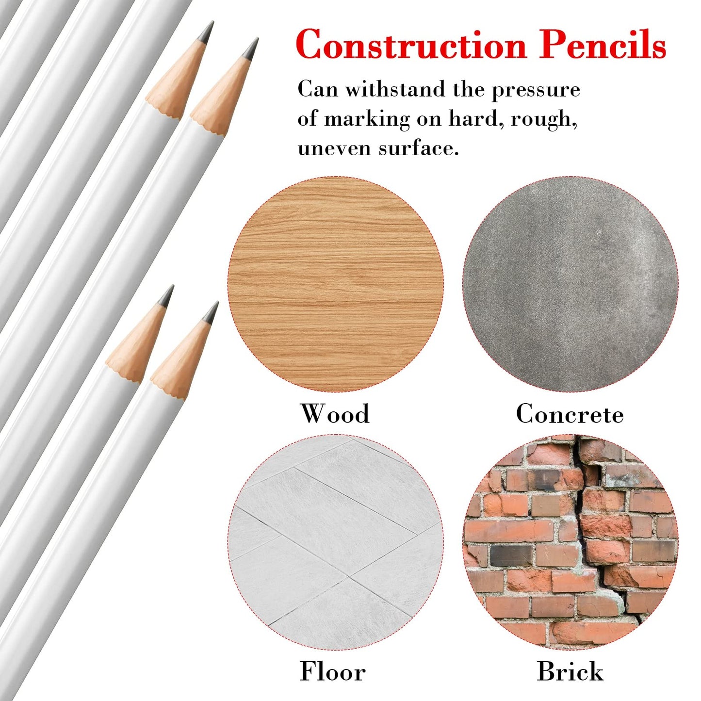 Fainne 48 Pcs Jumbo Pencil, Wooden Pencil with Black Core for Carpenters Construction Workers Woodworkers Framers Beginners Students Teachers DIY Project(White,Round)