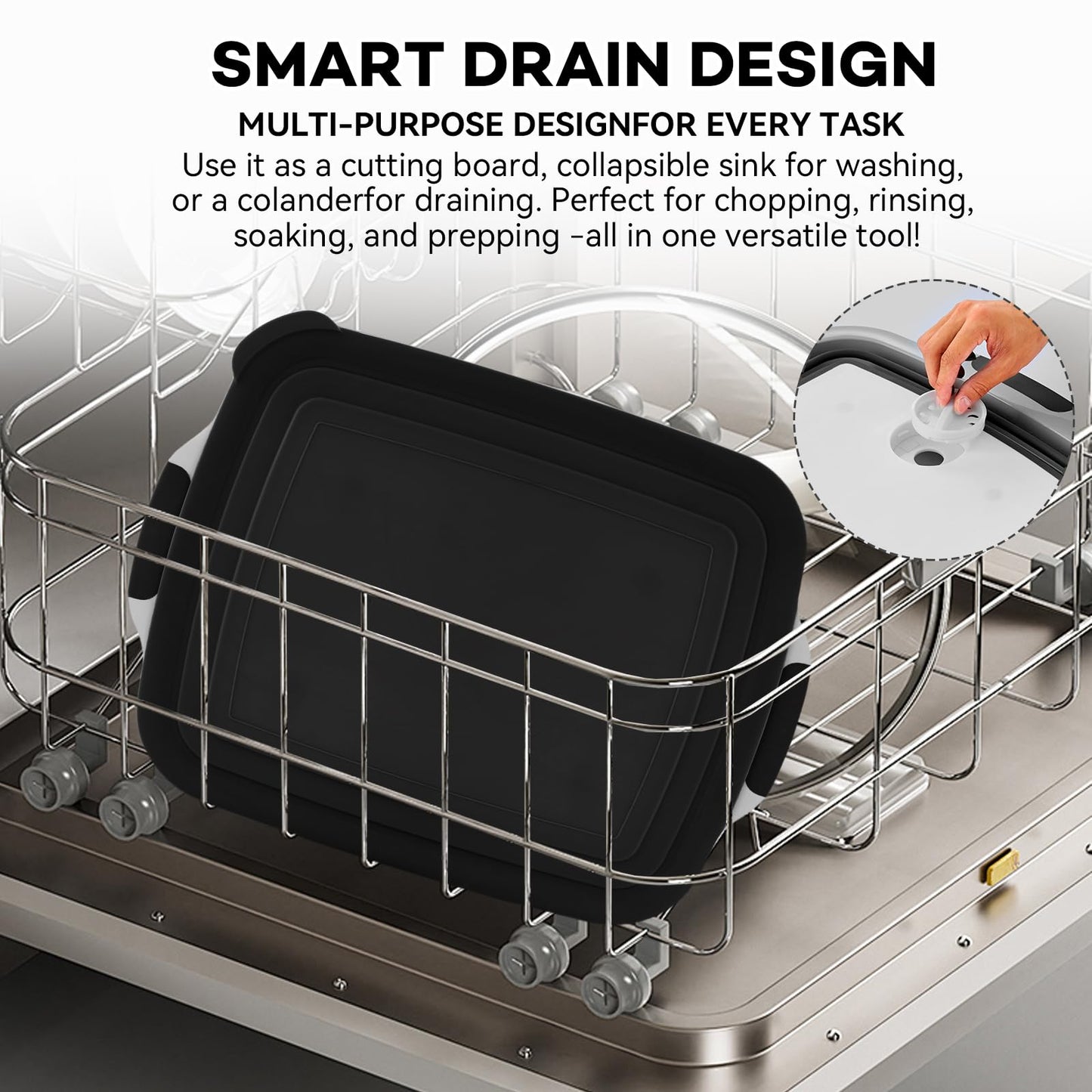 BBQ Prep Tub with Lid and Cutting Board, Collapsible Barbecue Tool Set for Marinating, Meal Prep, Food Storage, Grilling, Camping and Outdoor Cooking, Dishwasher Safe, Black XX-Large