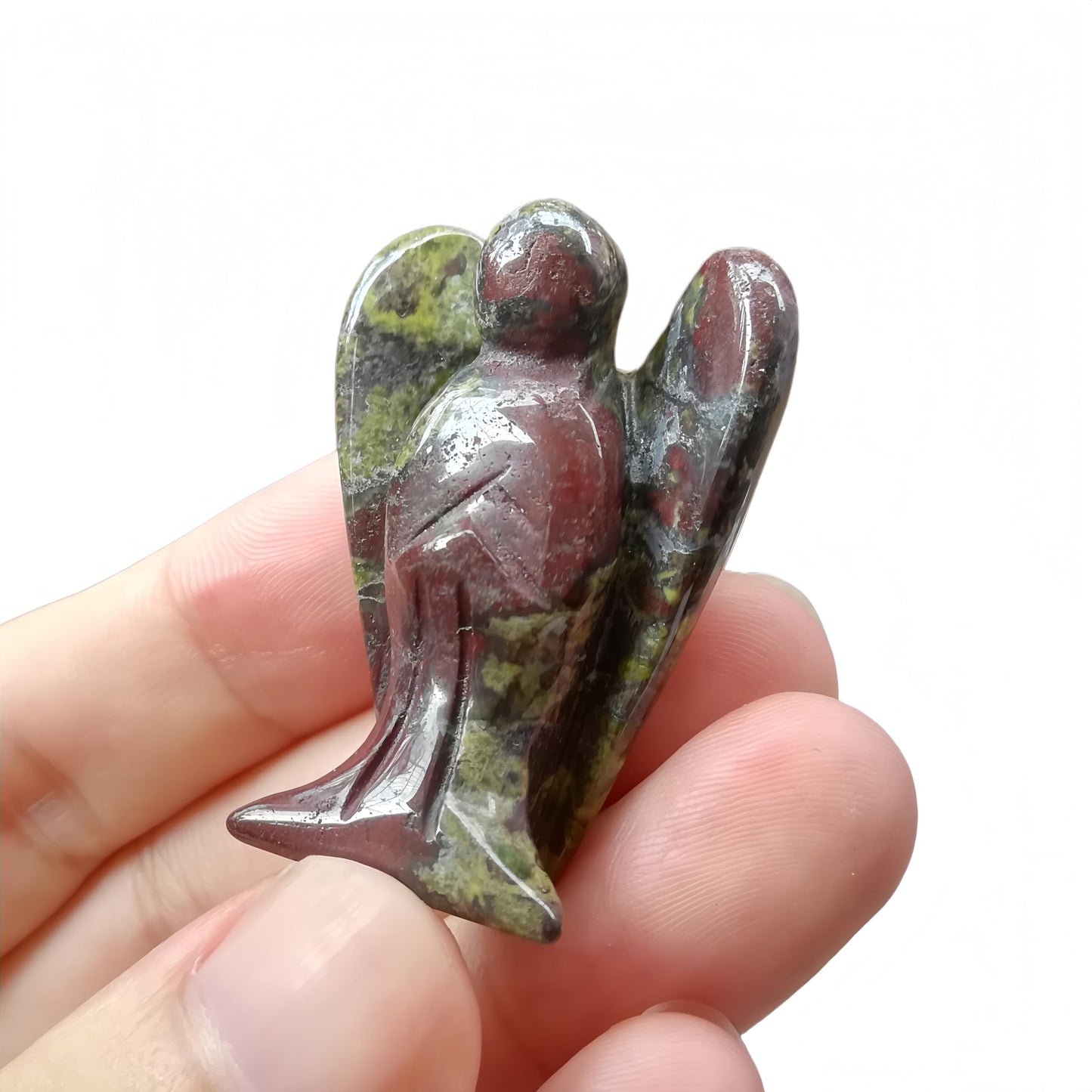 Afucats Natural Dragon Blood Jasper Healing Guardian Angel Indoor Decorative Stone,1.5 Inches Carving Pocket Palm Statue,Gift for Her Christmas Décor