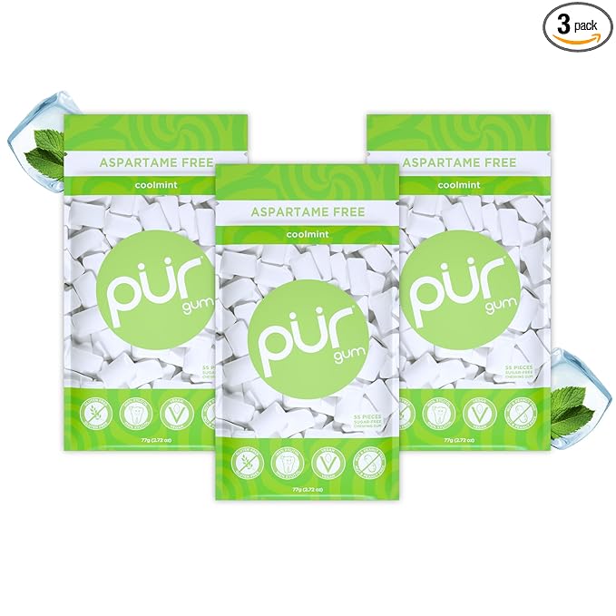 PUR Gum | Aspartame Free Chewing Gum | 100% Xylitol | Natural Coolmint Flavored Gum, 55 Pieces (Pack of 3)