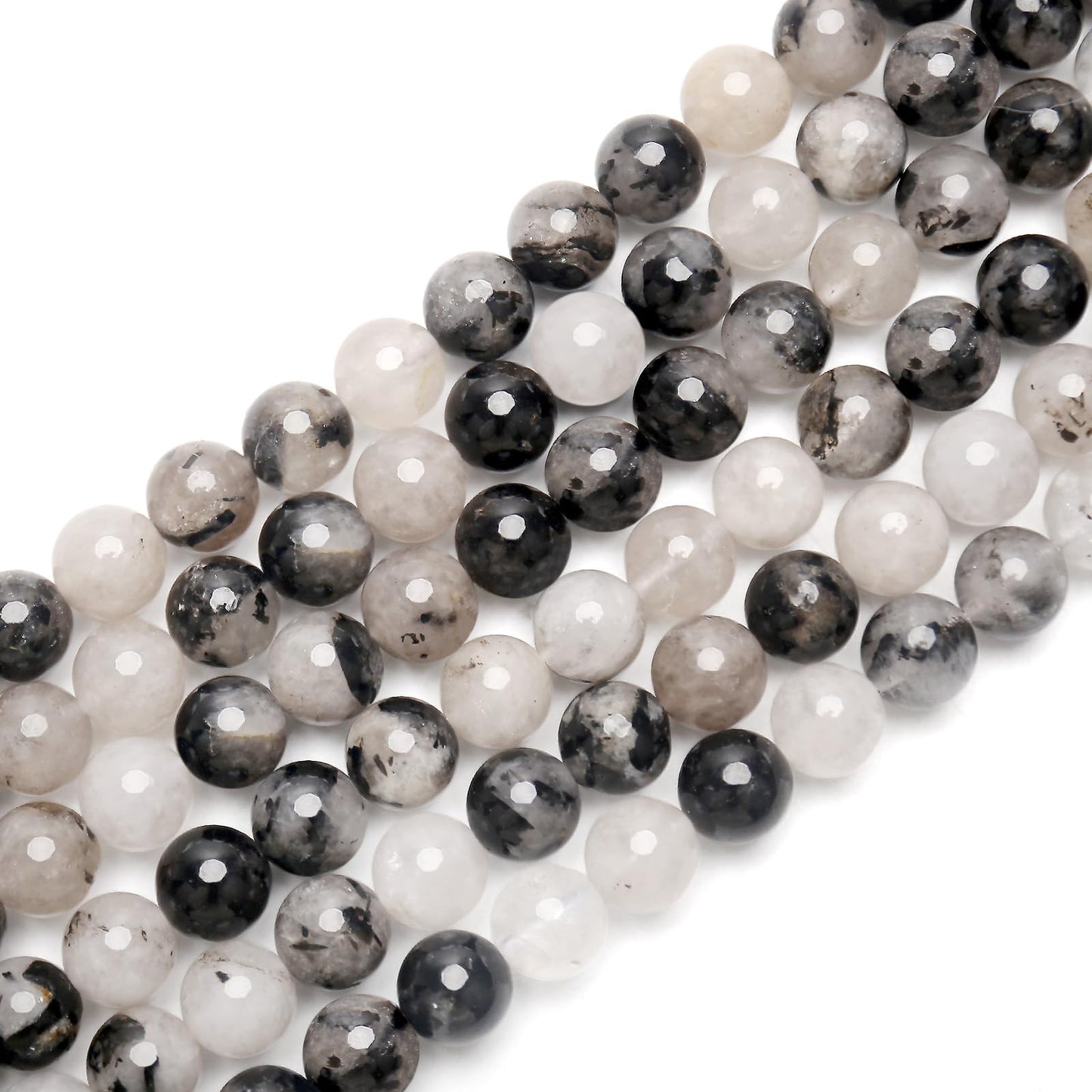 70PCS Natural 8MM Healing Gemstone, Black Rutilated Quartz Energy Stone Round Loose Beads, Semi-Precious Crystal Beads with Free Elastic String for Jewelry Making DIY