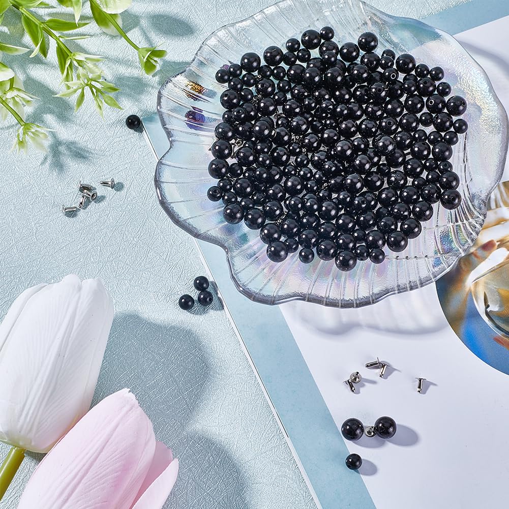 GORGECRAFT 1 Box 200 Set 2 Size Pearl Rivets Studs Black Round Plastic Pearls Buttons Stud with Pins Kit for Clothing Hat Bags Shoe Embellishments DIY Knitting Sewing Crafts Jewelry Making Supplies