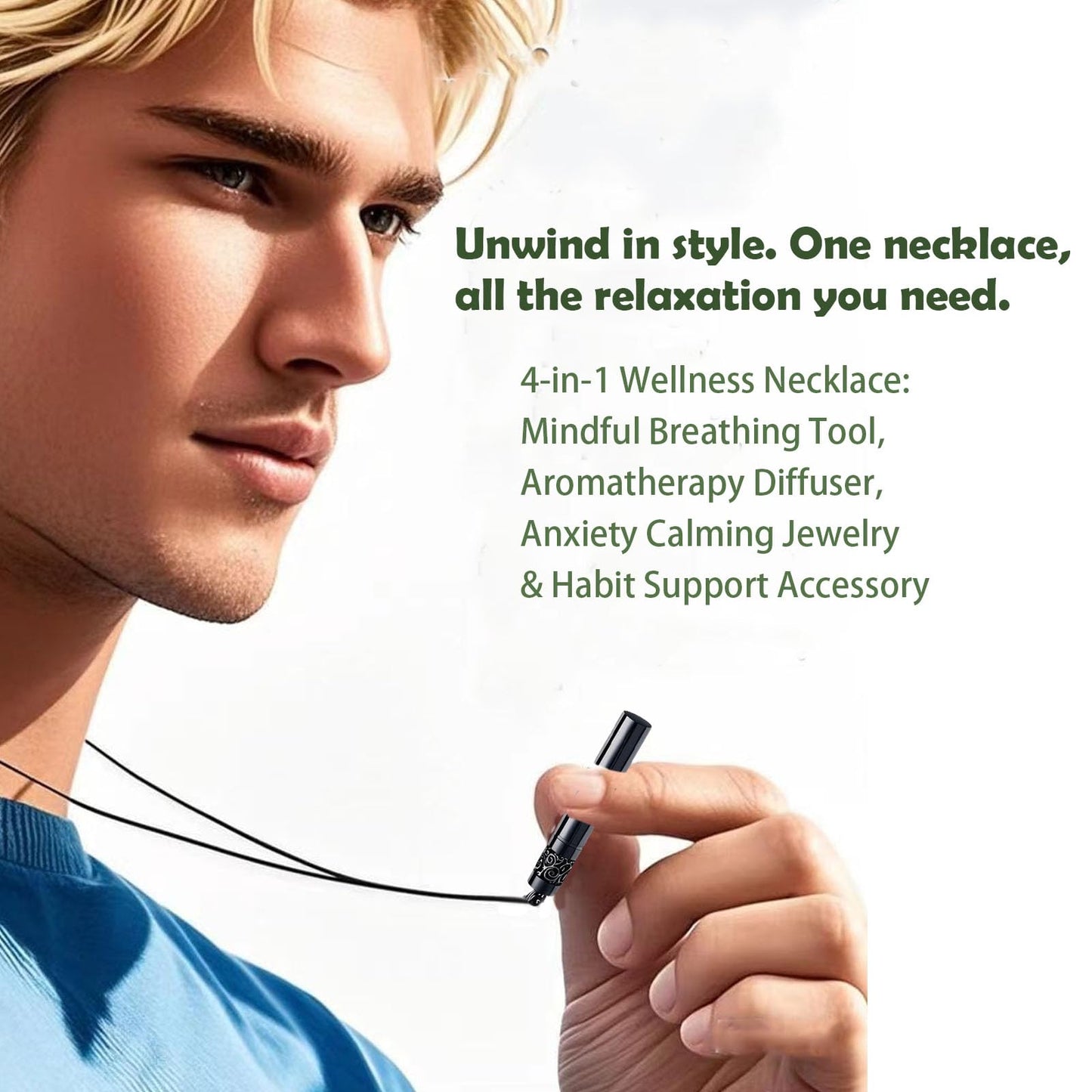 phaxud Stainless Steel Mindfulness Breathing Necklace for Anxiety Original Upgrades Quit Smoking Necklace with Essential Oil Diffuser Multifunctional Jewelry (C)