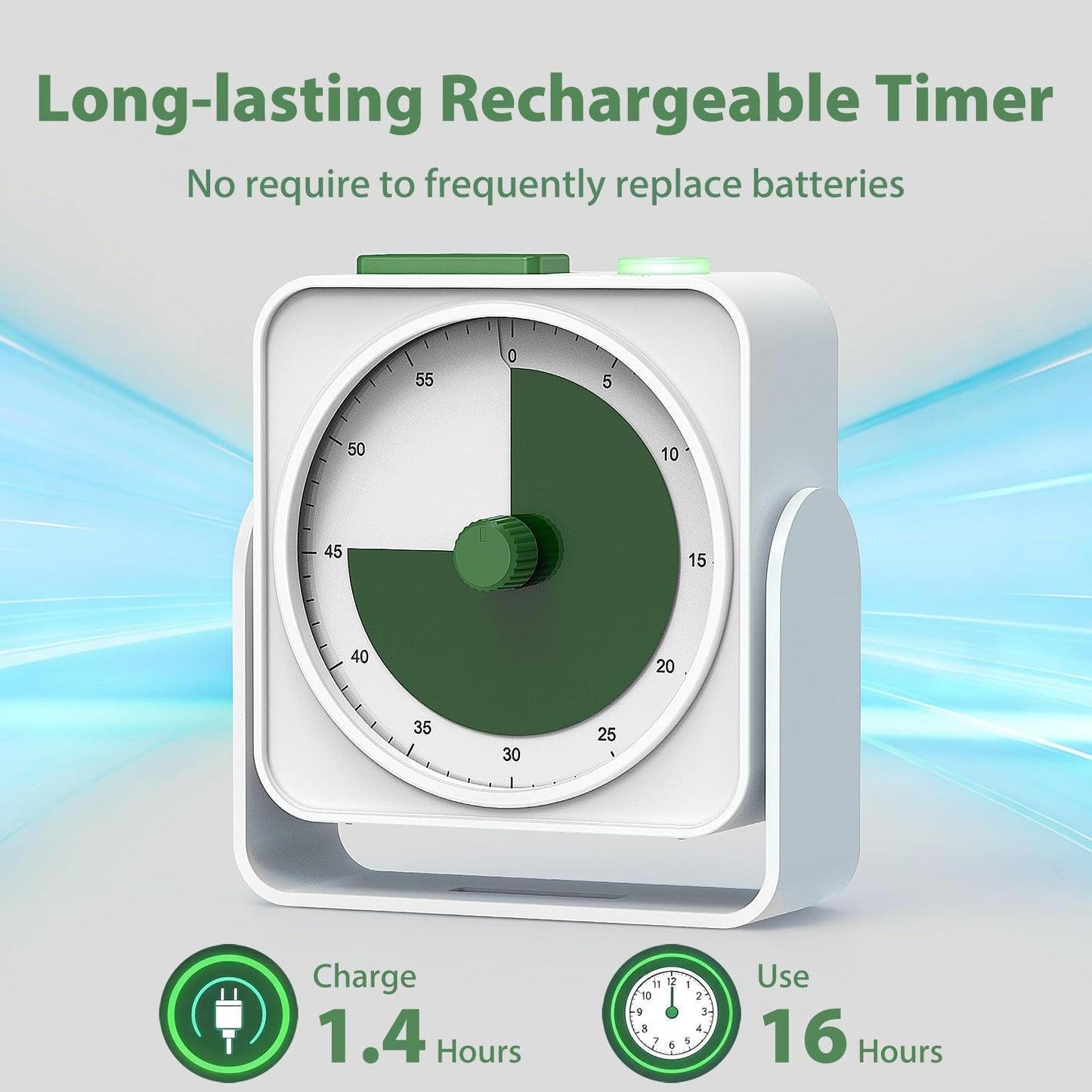 Rechargeable Visual Timer 60-Minute for Classroom Countdown Stopwatch Timer, w/Adjustable Stand for Homeschool Supplies Study Time Management Tool, for Desk Office Work Meetings, Mute Function, White
