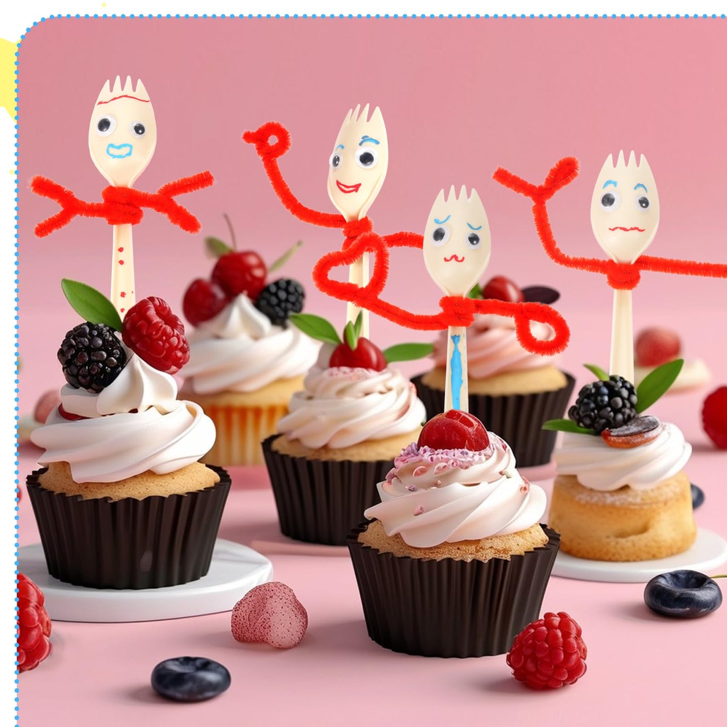 YEXEXINM 100 Sets Fork Craft Kit Disposable Creativity Sporks Fork Creativity Set Include Sporks Red Pipe Cleaners Self Adhesive Wiggle Googly Eyes and Marker Pens,Make Your Own Craft Kit
