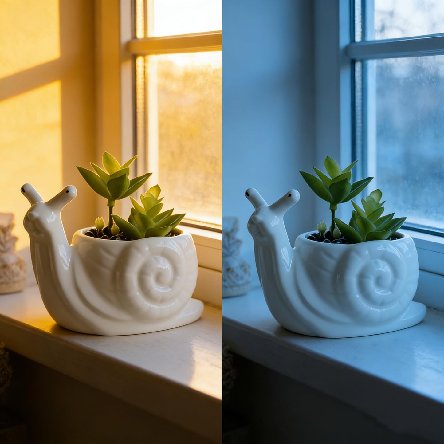 Youfui Snail Succulent Planter, Ceramic Animal Flower Pot for Home Office Desk Decor, Small Cactus Planter Pot, for Plant Lovers