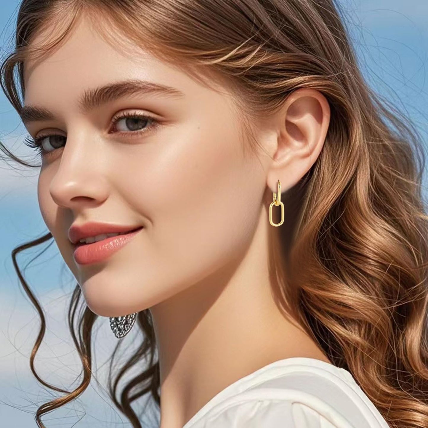 Gold Link Drop Earrings for Women 14K Gold Statement Earrings Paperclip Link Earring Hoops