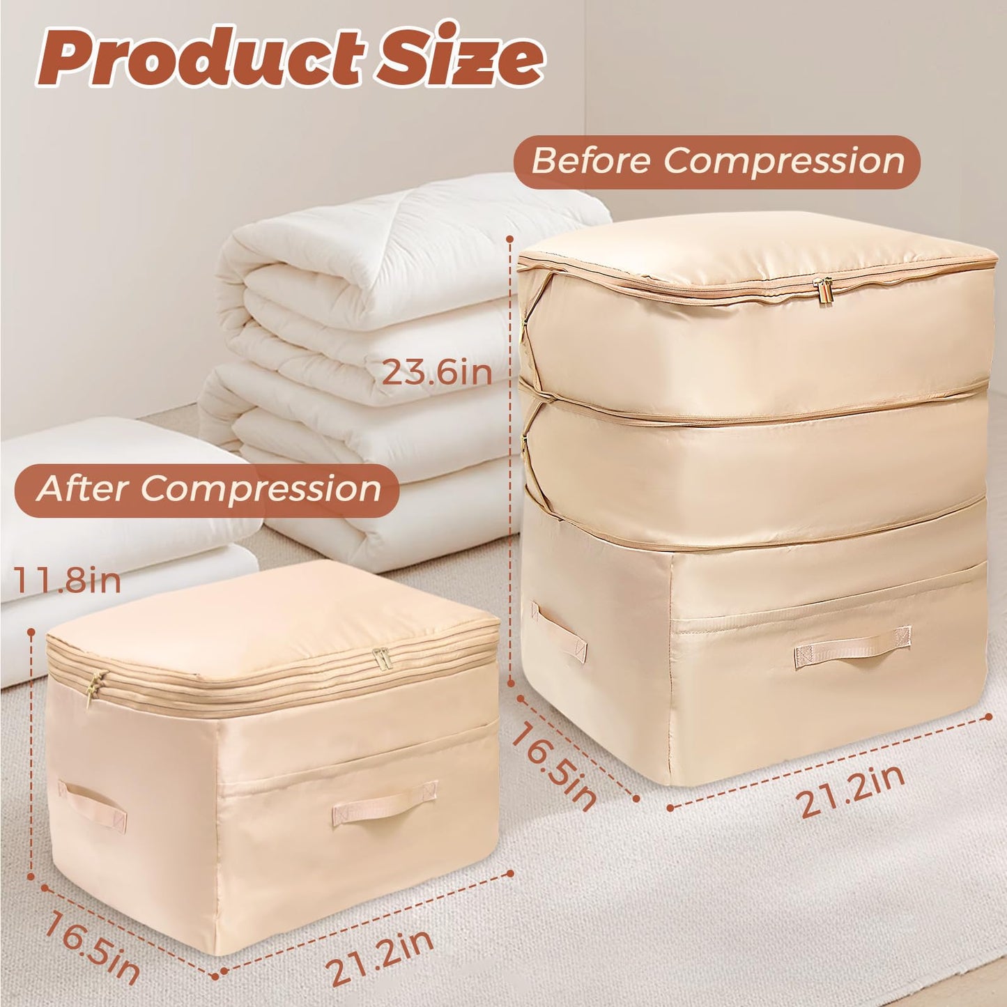 SUNOHE Ultra Space Saving Self Compression Organizers, 2 Pack Double Zipper Compression Packing Cubes for Bedding, Comforter Storage Bag for Blankets Duvet Quilts Pillows Queen King (Gray, X-Large)