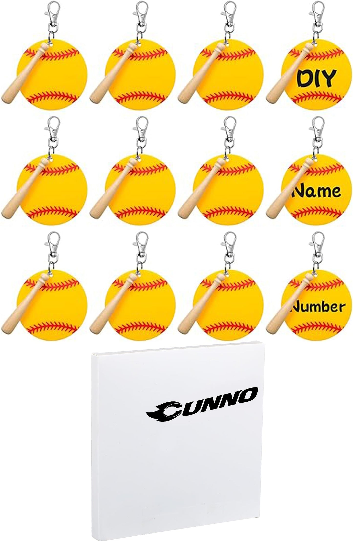 Cunno 36 Pcs Basketball Baseball Softball Tennis Acrylic Keychain Blank Kit 12 Acrylic Keyring 12 Swivel Snap Hook Keychain(Yellow Baseball, 3 Inch)