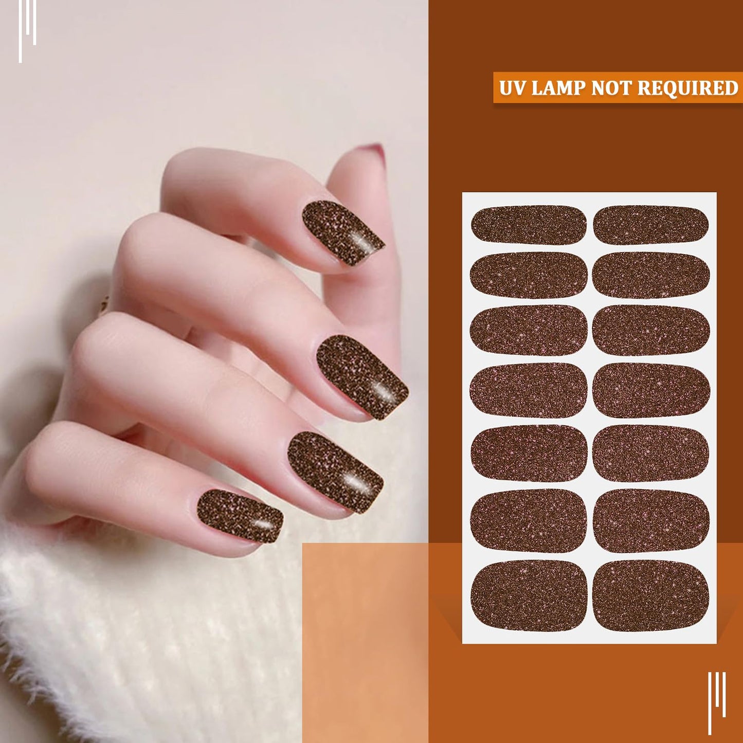 SILPECWEE 20 Sheets Thanksgiving Nail Wraps for Women Nail Polish Stickers Fall Glitter Solid Color Stick on Nail Polish Strips Self Adhesive Gel Nail Strips Fingernail Sticker with Nail File