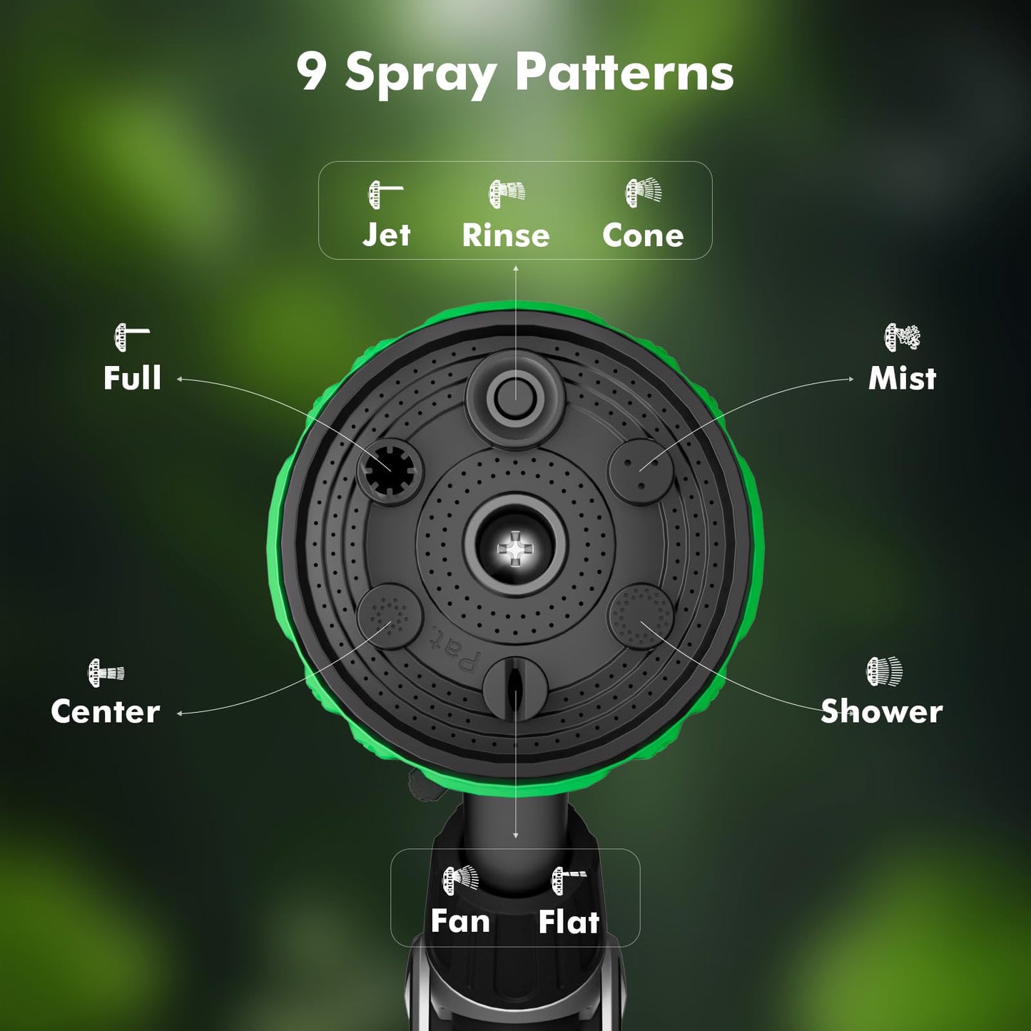 RESTMO 2-in-1 Watering Wand, Heavy Duty Metal Garden Hose Wand with 9 Spray Patterns, Multi-Function Hose Nozzle Sprayer with Thumb Flow Control, Ideal to Water Hanging Baskets and Shrubs
