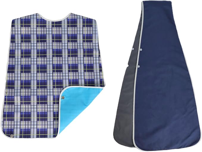Adult Bibs-2 Pcs Washable Clothing Protectors for Elderly Seniors and Disabled | Waterproof Adult Bibs for Women & Men（L）