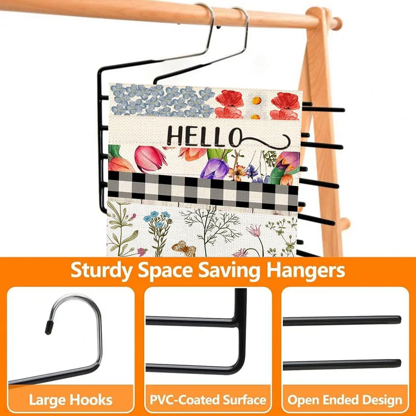 5 Pack 5-Tier Garden Flag Hangers, Garden Flag Storage Heavy Duty Multi Layers Space Saving, Organizer Holder, Non-Slip Open-Ended Design for Garden Flags, Pants, Jeans, Ties & More (Black)