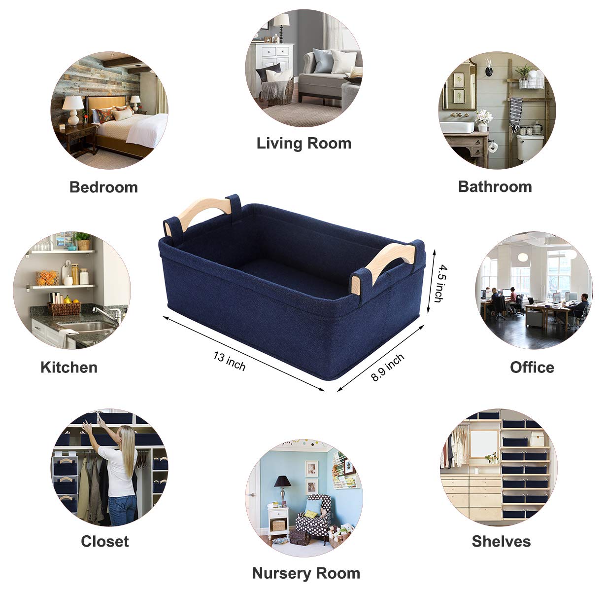 Rectangle Storage Baskets Navy Blue Storage Baskets Soft Decorative Nursery Bins for Books Magazines Album Dog Toys Bra Socks