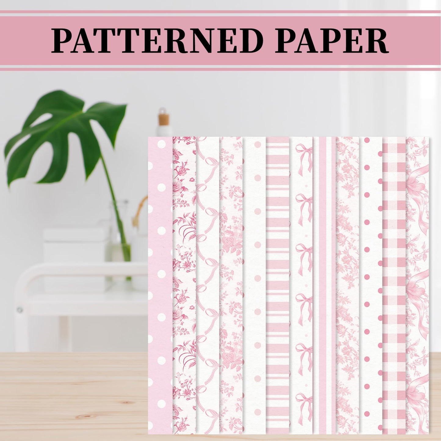 FYSUIMU 24 Sheets Pink Bow Floral Pattern Paper Chinoiserie Scrapbook Specialty Paper Double Sided Craft Papers for DIY Card Making Photo Album Decor, 11.8 x 11.8 Inch