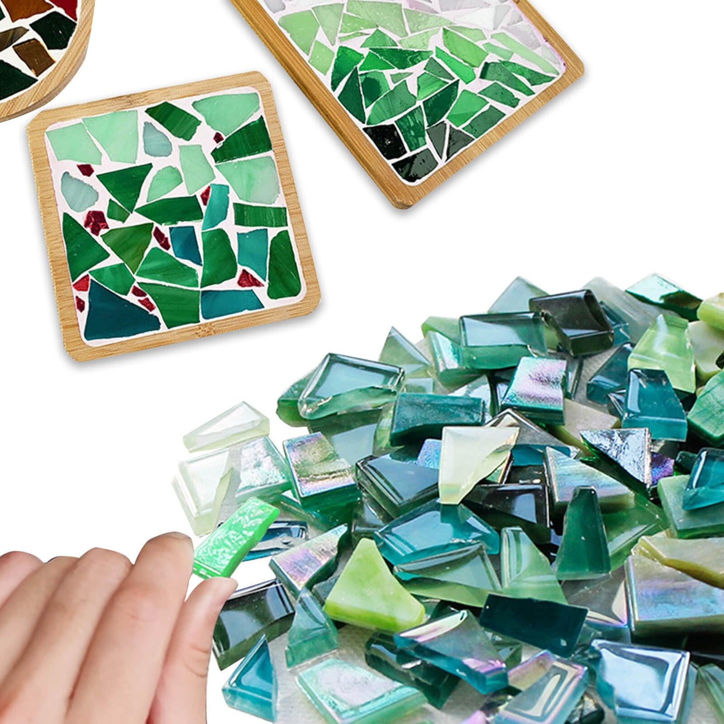 LITMIND 1.1LB Green Mixed Irregular Glass Scraps Mosaic Tiles for Crafts - Hand-Cut Mosaic Glass Pieces with Backing - Ideal for Mosaic Crafts, Puzzles, and Artwork Projects