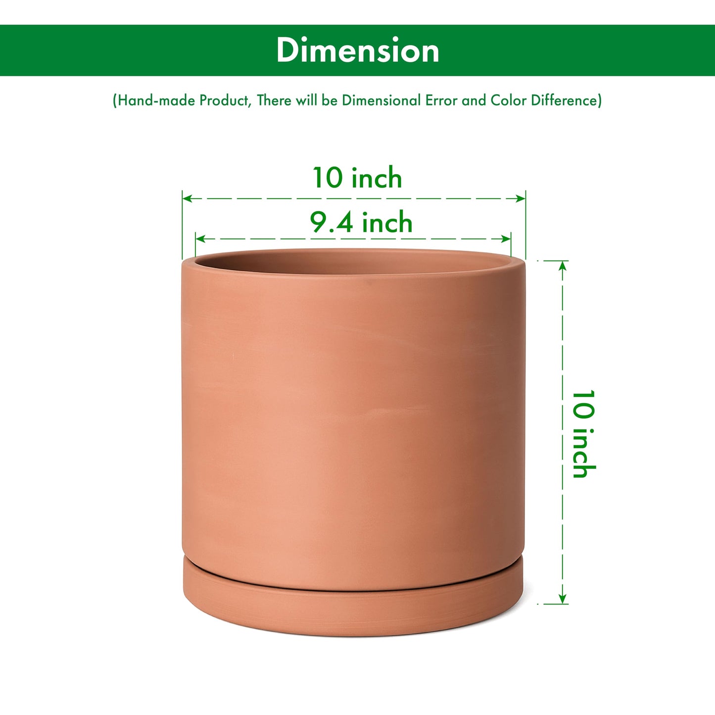 D'vine Dev Large 10 Inch Terracotta Plant Pot with Drainage Hole and Saucer, Round Cylinder Planter Pot for Indoor Plants, 40-X-A-5