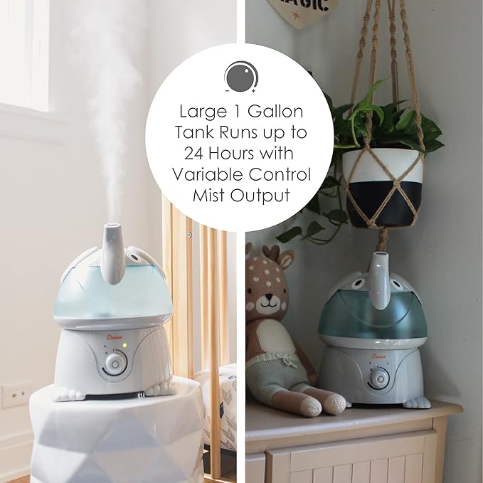 Crane Ultrasonic Elephant Humidifier, 1 Gallon Cool Mist Animal Humidifier for Nursery and Bedroom, Auto Shut-Off, Optional Filter