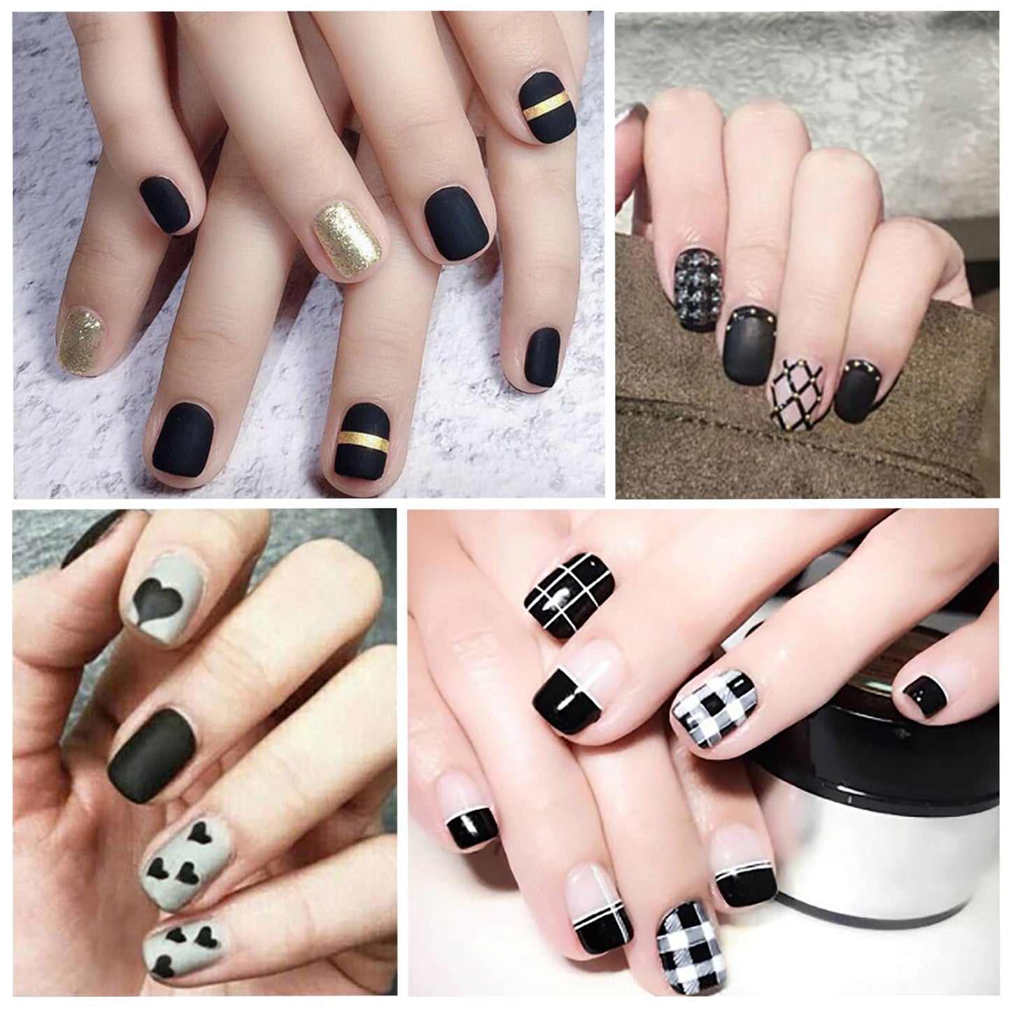DANNEASY Black Nail Wraps Solid|Marble|French Tip Nail Polish Stickers for Women 40 Sheets, 560 Pieces, Self Adhesive Fingernail Sticker Nails with Nail File, Cuticle Stick