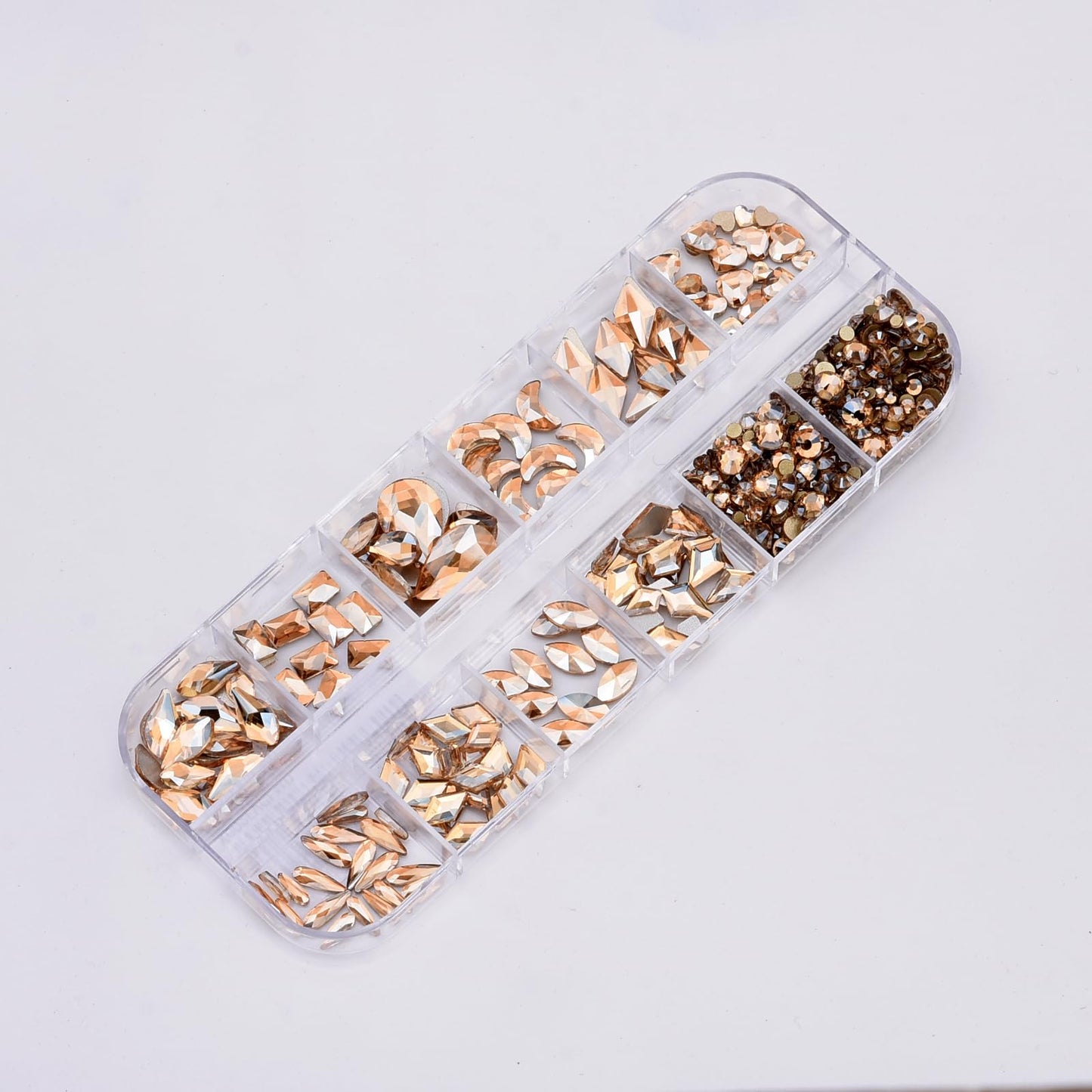 153pcs 3D Nail Diamonds Crystal Golden Shadow Flat Back Gem Stones for Nail Art Decoration + 960pcs Mix Loose Round Rhinestones Set Supply
