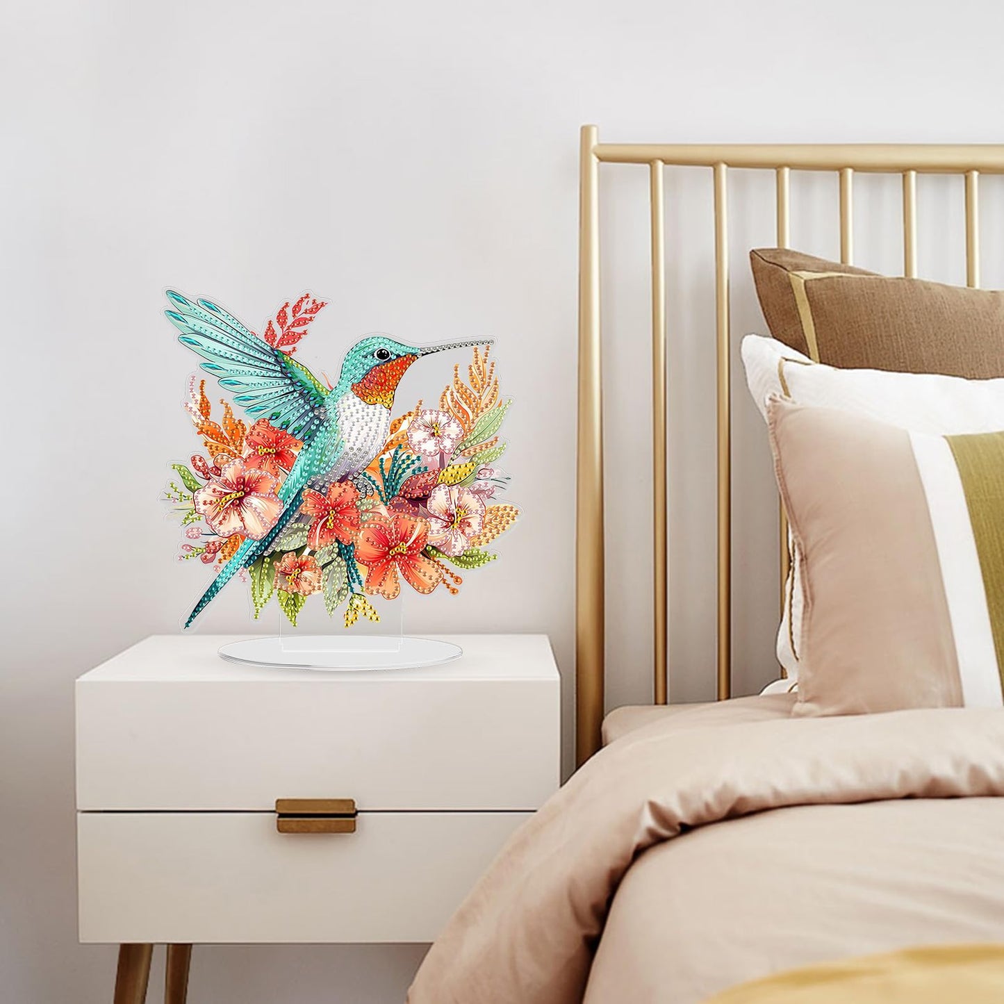 GHHKUD Hummingbirds Diamond Painting Desktop Ornament for Adults Double Sided, Stand Up Diamond Art Ornaments Birds, DIY Special Diamond Gem Craft Tabletop Placement Board Kit for Home Decor