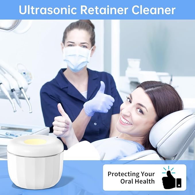 Ultrasonic Retainer Cleaner Machine ，18W/50kHz Specifically Designed for Cleaning Retainers，80ML Portable Ultrasonic Pod Including 6 Free Retainer Cleaner Tablets for Deeper Cleaning（White，YKL ）